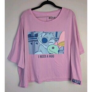 Disney Stitch Women's Sleep Tee with Short Sleeves Crop Top 2x 18W 20W Need Hug